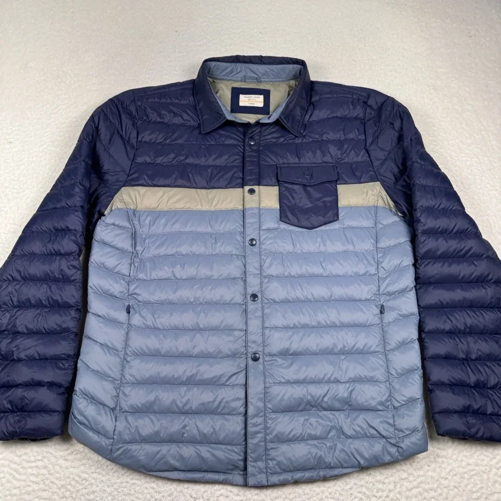 Marine Layer Mens Puffer Snap Front Over-Shirt Jacket Size Large Blue Colorblock